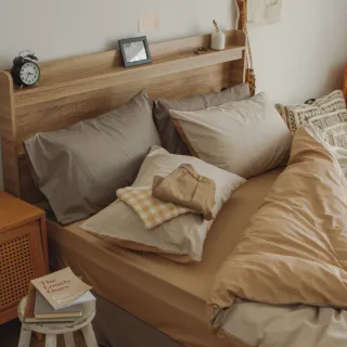 【翔仔居家】100%精梳純棉 兩用舖棉被套床包4件組-Latte(加大/雙人加大床包/純棉床包/純棉被套)