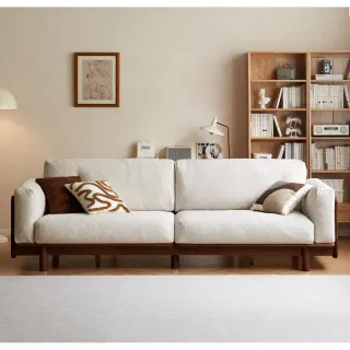 【hoi! 好好生活】預購60天★WH綠野橡膠木實木仿棉麻大三人沙發2.64M 胡桃色+梨白 J100K01