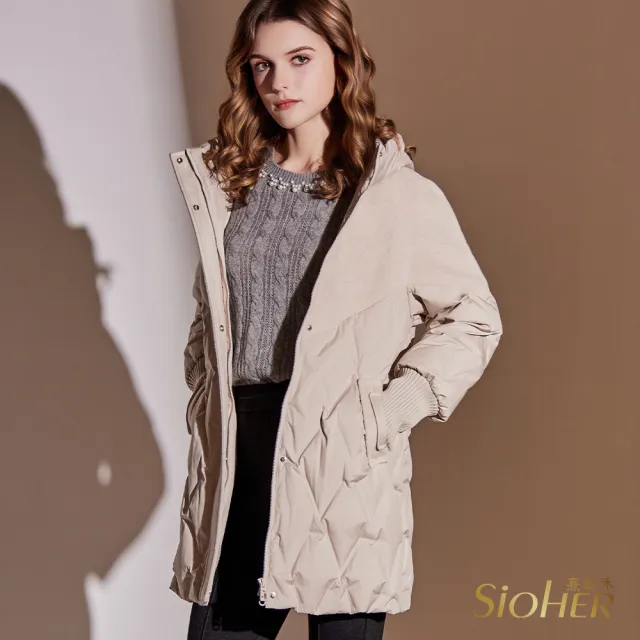 【SiOHER 熹歐禾】現貨 年度唯一鵝絨拼接毛呢大衣(女裝/女外套/長版外套/百搭/通勤)