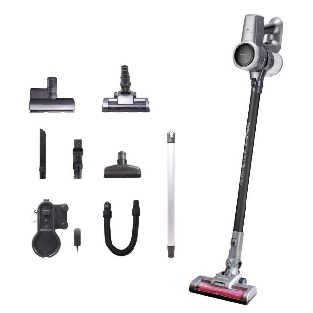  THOMSON湯姆盛 TM-SAV68D 無線直立式吸塵器，輕巧僅1.3kg，黑色系設計，適合日常家用清潔。無線操作，低速續航約40分鐘、高速約20分鐘，22.2V/2200mAh鋰電池，集塵桶容量0.4L易清倒。真空度達15KPA，總功率160W，尺寸230x210x1050mm，中國製造，BSMI認證R33599，保固1年。支援110-220V電壓，變壓器線長118cm，完美解決地板灰塵與寵物毛髮問題，提升居家衛生。 