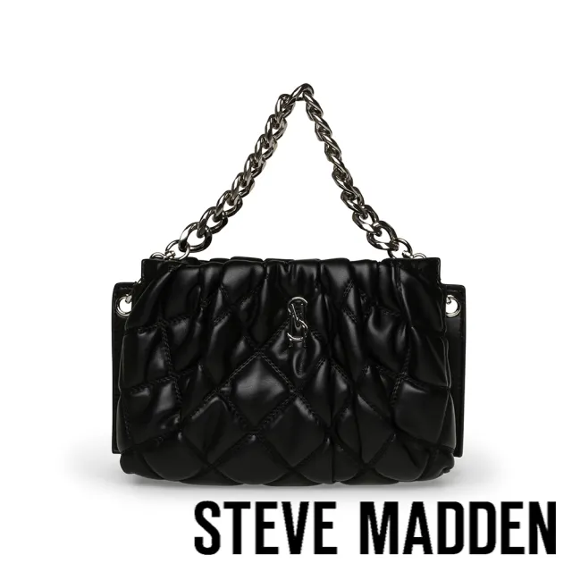 【steve madden】菱格紋抓皺鍊帶斜背包 BTANSIES(黑色)