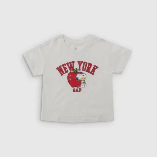 【GAP】女幼童裝 Gap x Snoopy史努比聯名 Logo印花圓領短袖T恤-象牙白(822236)