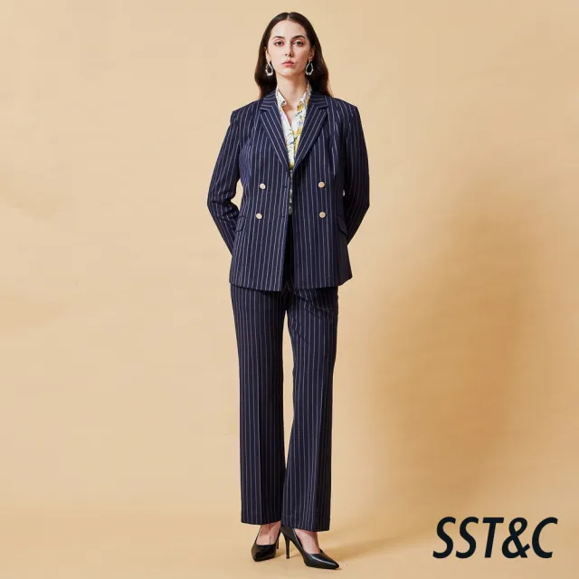 【SST&C】女裝 可機洗_針織藏青條紋寬鬆版西裝外套-825212014311(換季65折)
