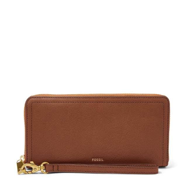 【FOSSIL】Logan 咖啡色多層真皮拉鍊長夾SL7831200