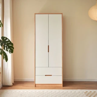 【hoi! 好好生活】Linsy實木橡膠木0.8M雙門雙抽衣櫃