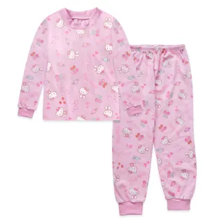 【ONEDER 旺達】三麗鷗凱蒂 純棉長袖套裝 Hello Kitty 長袖睡衣 長袖家居套裝(兒童睡衣/100%棉質/正版授權)
