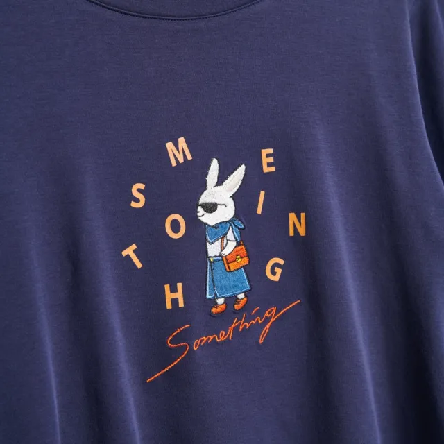 【SOMETHING】女裝 墨鏡兔基本短袖T恤(丈青色)