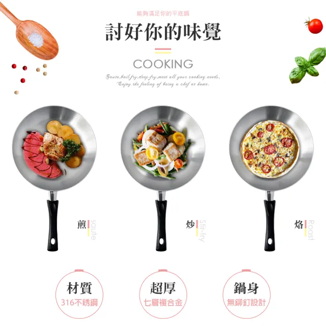 【PERFECT 理想】金緻316七層平底鍋 28cm單把附蓋 台灣製造