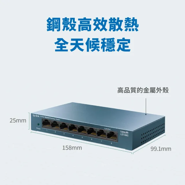 【TP-Link】LS108G 8埠10/100/1000Mbps  桌上/壁掛兩用 流量管理  乙太網路交換器switch hub
