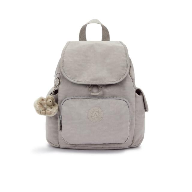 【KIPLING】『猴子包』溫柔沉穩灰拉鍊掀蓋後背包-CITY PACK MINI