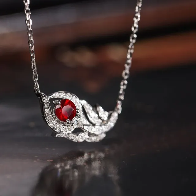 【海斯珠寶】小羽毛系列 18K金 0.2-0.24ct 鴿血紅寶石 天然鑽石 項鍊 宮廷羽紋鑲嵌工藝 送禮禮盒包裝