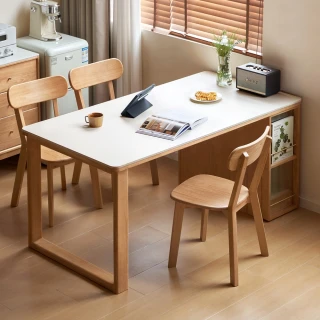 【hoi! 好好生活】WH樂箱橡膠木實木可儲物岩板餐桌櫃組