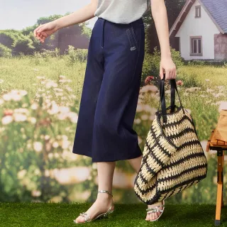 【MYVEGA 麥雪爾】雙層斜口袋鬆緊腰八分寬褲-藍