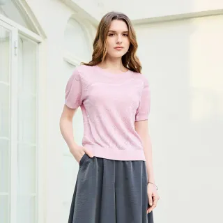 【MYVEGA 麥雪爾】簍空亮鑽輕薄針織上衣-粉