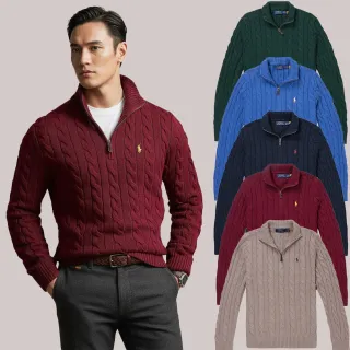 【RALPH LAUREN】RL POLO 經典刺繡小馬立領半開襟麻花毛衣 上衣-多色組合(平輸品/保暖舒適)