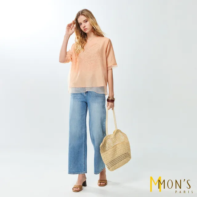 【MON’S】小香風飾袋燙鑽牛仔褲(直)