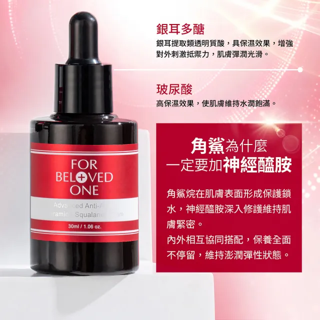 【For Beloved One 寵愛之名】全能抗皺神經醯胺角鯊精華30ml買一送一