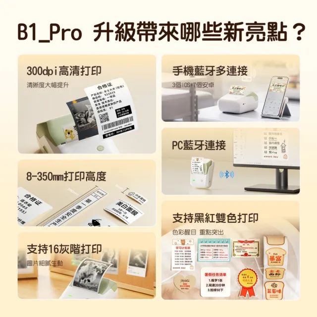 【NIIMBOT 精臣】B1 pro 標籤機300dpi高清版 無線藍牙專業級商用標籤機-附貼紙