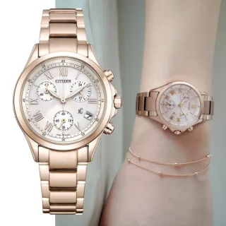 【CITIZEN 星辰】XC 三眼光動能計時女錶 -玫瑰金/32.5mm FB1405-58A