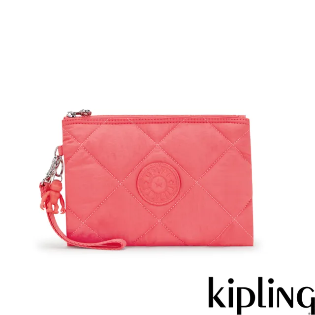 【KIPLING】菱格活力蜜桃粉手腕帶配件包-FANCY