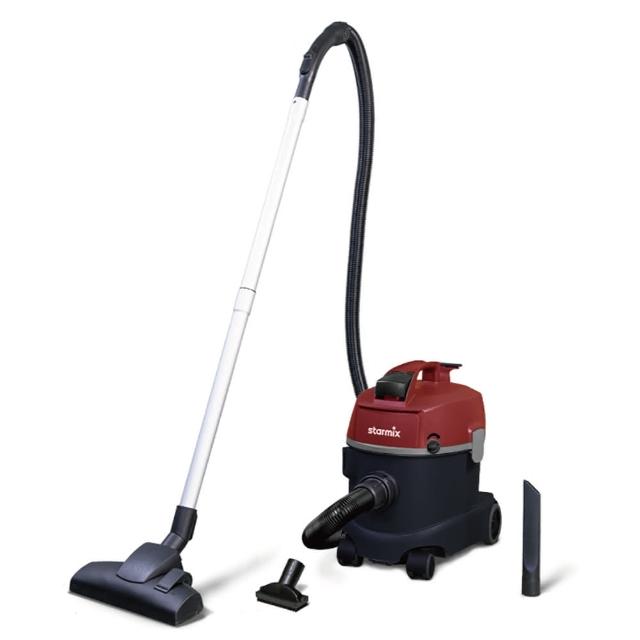  Starmix 吸特樂 TSC-1214 直立式吸塵器，採用有刷馬達設計，提供強勁吸力，適合乾式清潔各種表面，包括木材、鋼材、石材、床墊、大理石、磁磚、長毛地毯、短毛地毯、強化地板、木地板、深色地板、油布、貼皮等。適用1坪至50坪大空間家庭，噪音僅61-70dB，低噪音不打擾。重量6.1~9kg，輕便易操作。標準配件包含紙卡封口式五層集塵過濾羊毛布袋、200cm吸塵軟管組、鋁製延伸管、兩用地板地毯刷頭、多用途T型毛刷頭、縫隙除塵尖吸嘴。整機保固1年半（18個月，不含人為因素、外力損壞及配件），專業品牌Starmix吸特樂，高效清潔您的居家環境。 