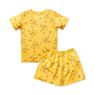 【ONEDER 旺達】寶可夢 純棉短袖套裝 皮卡丘Pikachu 短袖睡衣 短袖家居套裝(兒童睡衣/100%棉質/正版授權)