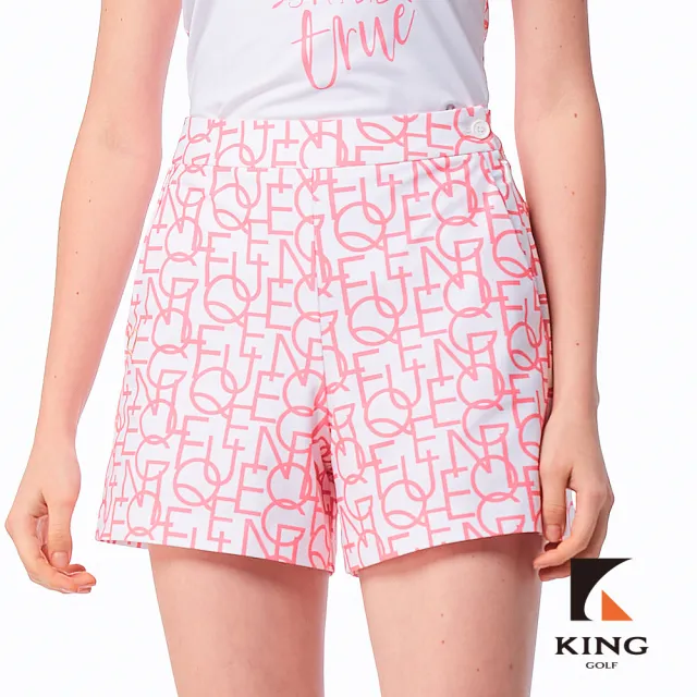 【KING GOLF】速達-網路限定款-女款滿版kg印花修身短褲/高爾夫球褲-粉色