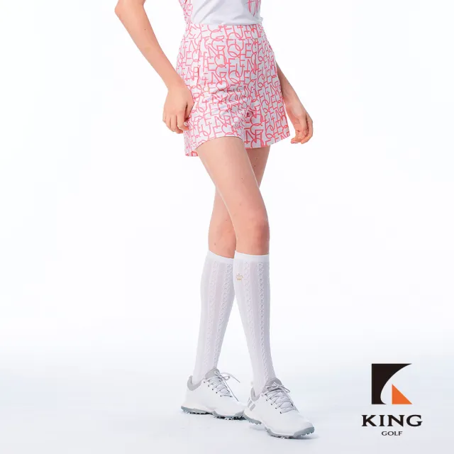 【KING GOLF】速達-網路限定款-女款滿版kg印花修身短褲/高爾夫球褲-粉色