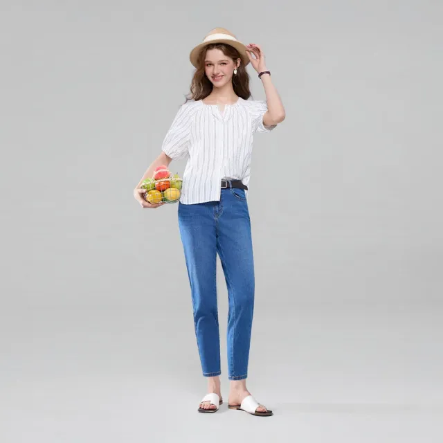【GIORDANO 佐丹奴】女裝彈力微直筒牛仔褲(83 中藍)