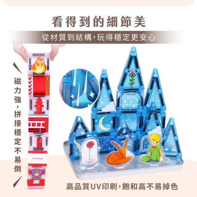 【mamayo 媽媽友】迷你磁力片-雲梯消防車(42pcs/附迷你車2pcs與收納鐵盒及說明書/旅行外出)