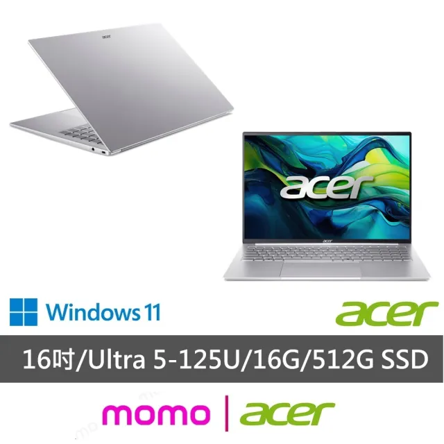 【Acer】羅技滑鼠組★16吋Ultra 5 AI OLED輕薄筆電(Swift Lite/SFL16-51M-59M6/Ultra 5-125U/16G/512G/W11)
