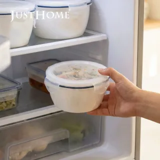 【Just Home】簡約純白藍邊陶瓷附蓋保鮮碗440ml(可微波 碗 飯碗 湯碗 點心碗)