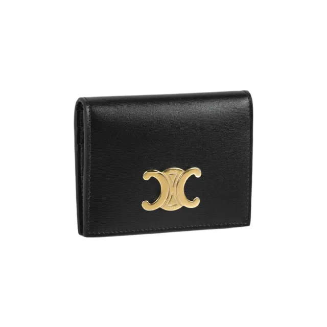 【CELINE】Triomphe 金釦牛皮二折卡片夾/名片夾(黑色)