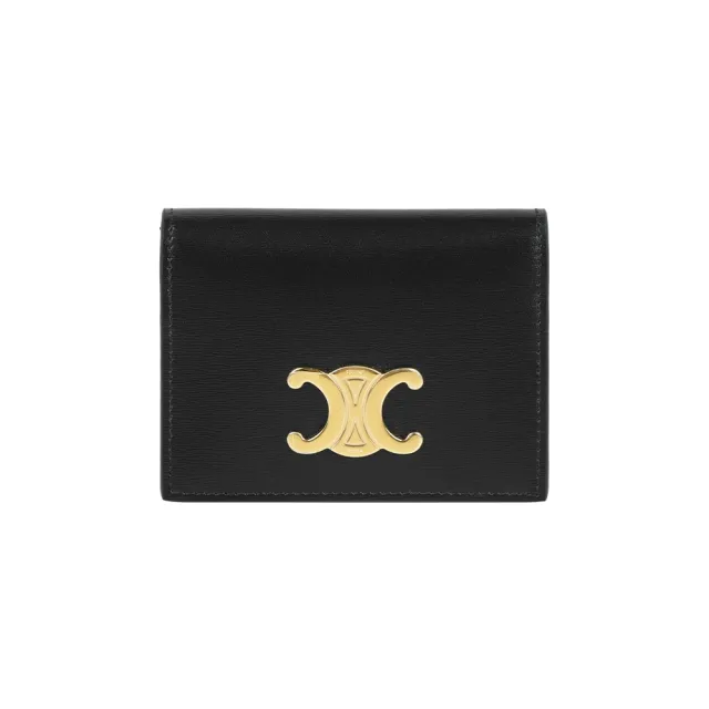 【CELINE】Triomphe 金釦牛皮二折卡片夾/名片夾(黑色)