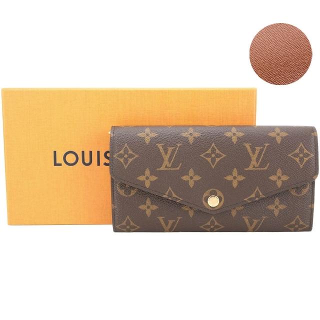 【Louis Vuitton 路易威登】LV M60531 Sarah 老花塗層帆布釦式長夾-咖啡色