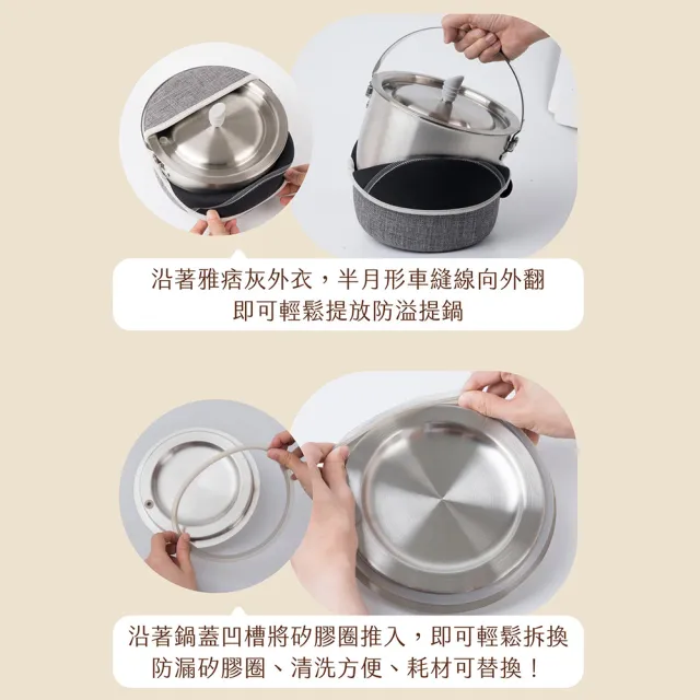 【UCOM 瑞康屋】雅痞灰304不鏽鋼防溢提鍋16cm附提袋(防溢專利設計)