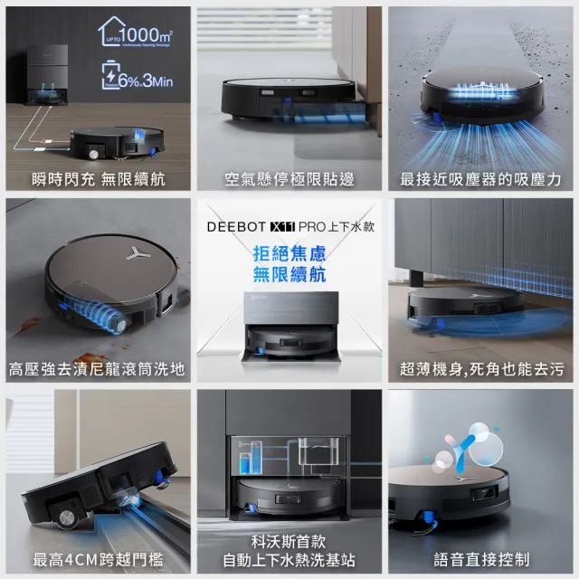 【ECOVACS 科沃斯】全新旗艦DEEBOT X11 PRO 上下水款 無限續航滾筒洗地機器人(滾筒恆壓洗地/超能基站)