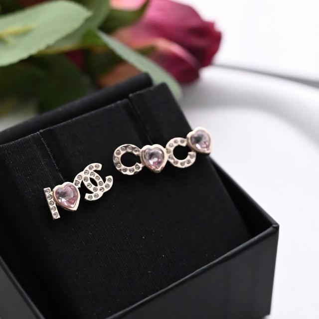 【CHANEL 香奈兒】限定Love CoCo系列經典COCO水鑽針式時尚耳環(淡金)