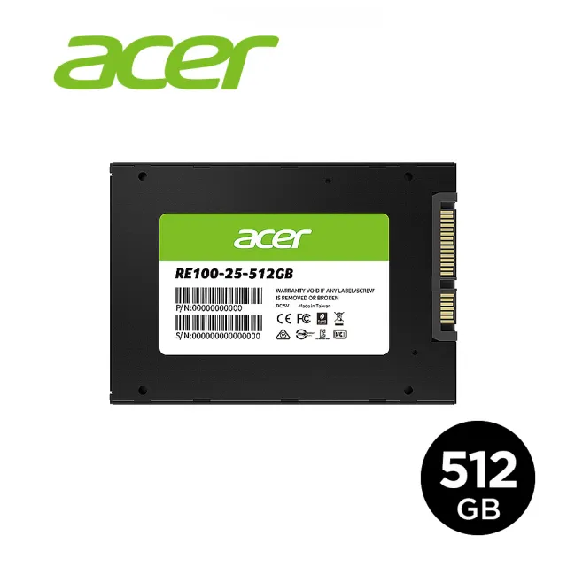 【Acer 宏碁】RE100 512GB SATA ssd固態硬碟 5年保固(最高讀取562MB/s)
