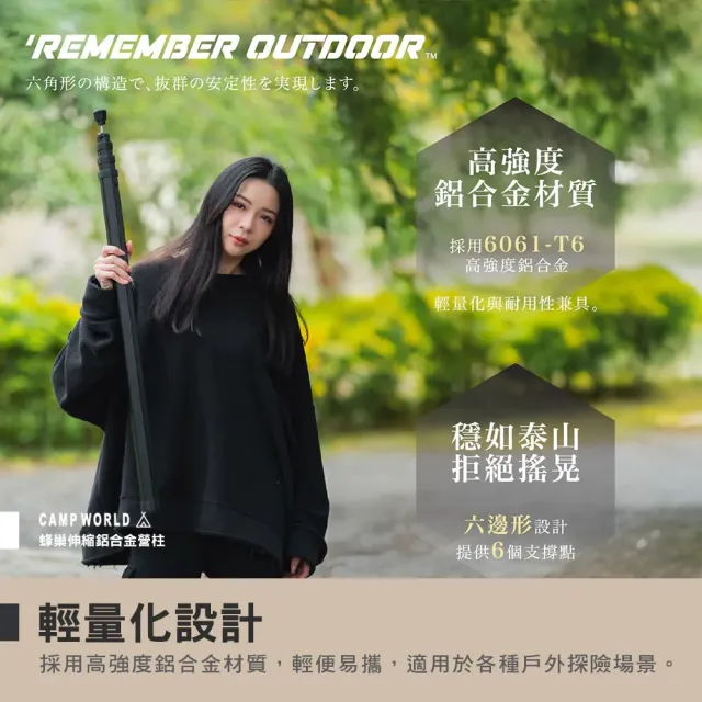 【樂活不露】戶外露營 蜂巢伸縮鋁合金營柱280CM(營柱 側柱 前庭柱 主營柱 野外露營 搭營)