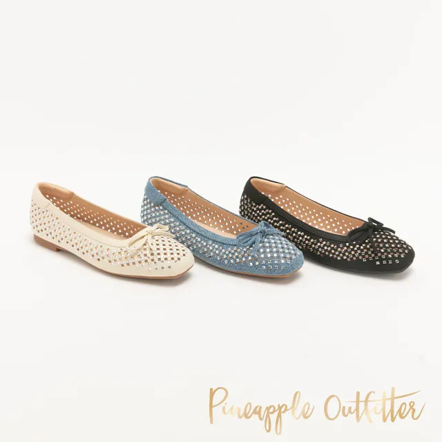 【Pineapple Outfitter】滿鑽鏤空蝴蝶結平底娃娃鞋DEANA(牛仔藍)