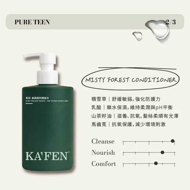 【KAFEN 卡氛】青研系列洗髮精、沐浴露、護髮乳 380ml(友善敏感肌膚 全系列VEGAN)