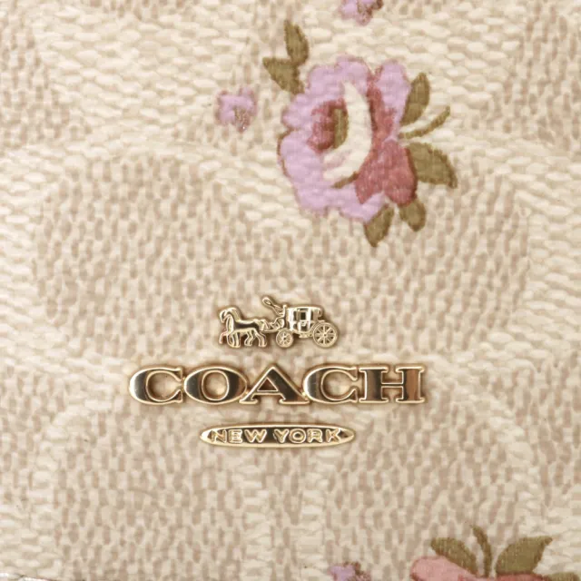【COACH】小碎花皮革直式方盒鍊帶卡夾零錢包(卡其x白)