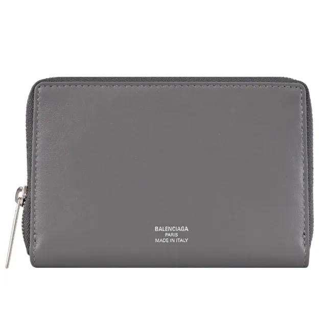 【Balenciaga 巴黎世家】經典燙銀LOGO信用卡證件名片鑰匙零錢包(灰)
