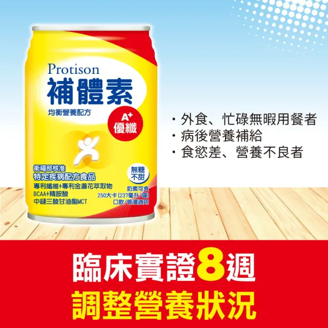 【補體素】優纖A+無糖不甜即飲237mlx24罐*2箱(均衡營養配方)(陳美鳳推薦)