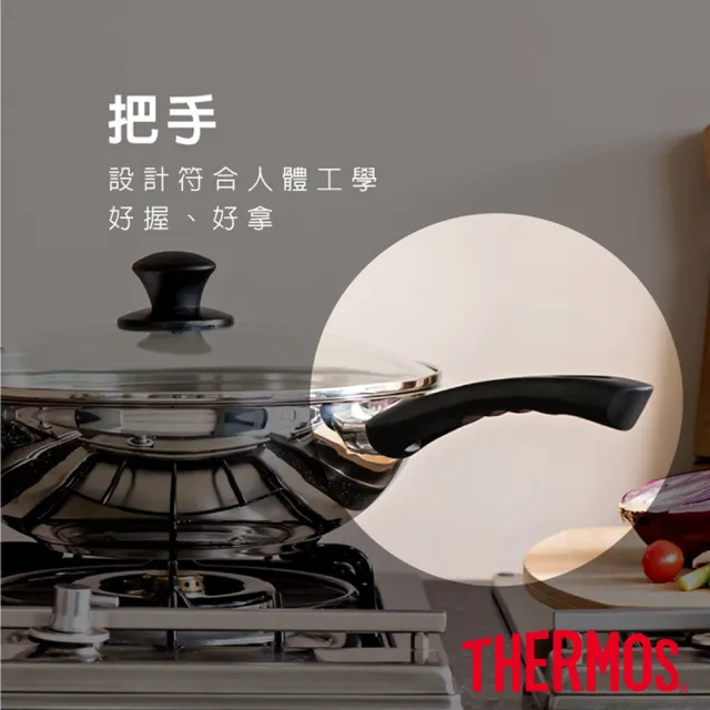 【THERMOS 膳魔師】momo獨家專售不鏽鋼含蓋單柄炒鍋28cm(LPD-28HB-S)