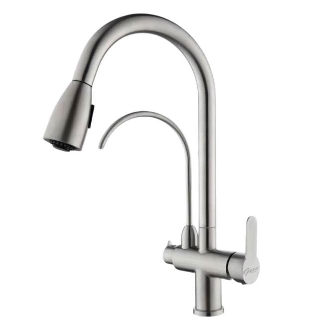 【GESAI 格賽】304不鏽鋼無鉛三用廚房龍頭(可配合安裝廚房龍頭/洗手台龍頭/無鉛龍頭/檯面龍頭)