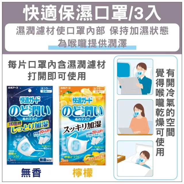 【台隆手創館】日本白元 快適保濕口罩-3入裝 (無香/檸檬) 加濕口罩