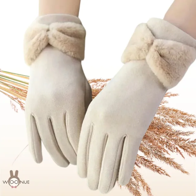 【WOONUE】超高質感保暖可觸控手套親膚羊毛加絨防寒雙層手套紅黑灰奶茶色(情人母親節女兒聖誕生日新年禮物)