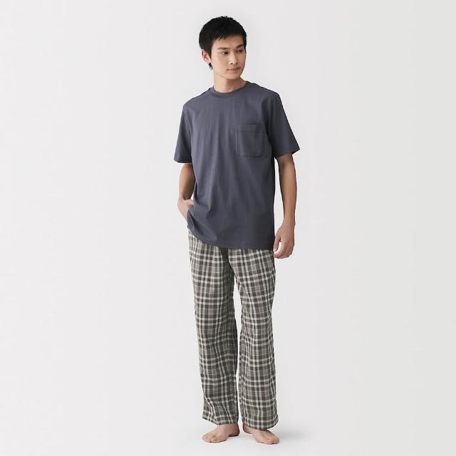 【MUJI 無印良品】男二重紗織短袖家居睡衣(灰格紋/深灰格紋/深藍格紋)